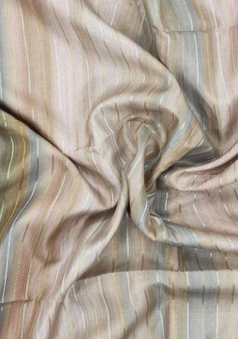 Beige Printed Synthetic Dupion Art Silk Saree With Abstract Stripes For Women - Indya