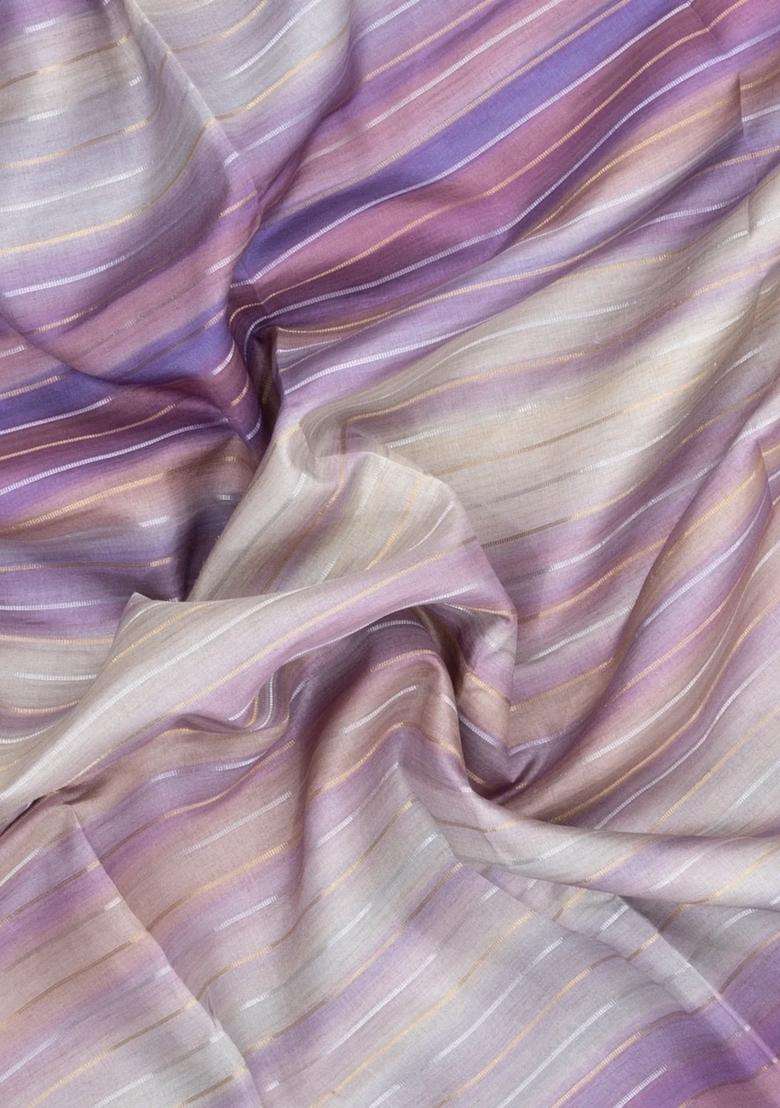 Dusty Pink Printed Synthetic Dupion Art Silk Saree With Abstract Stripes For Women - Indya