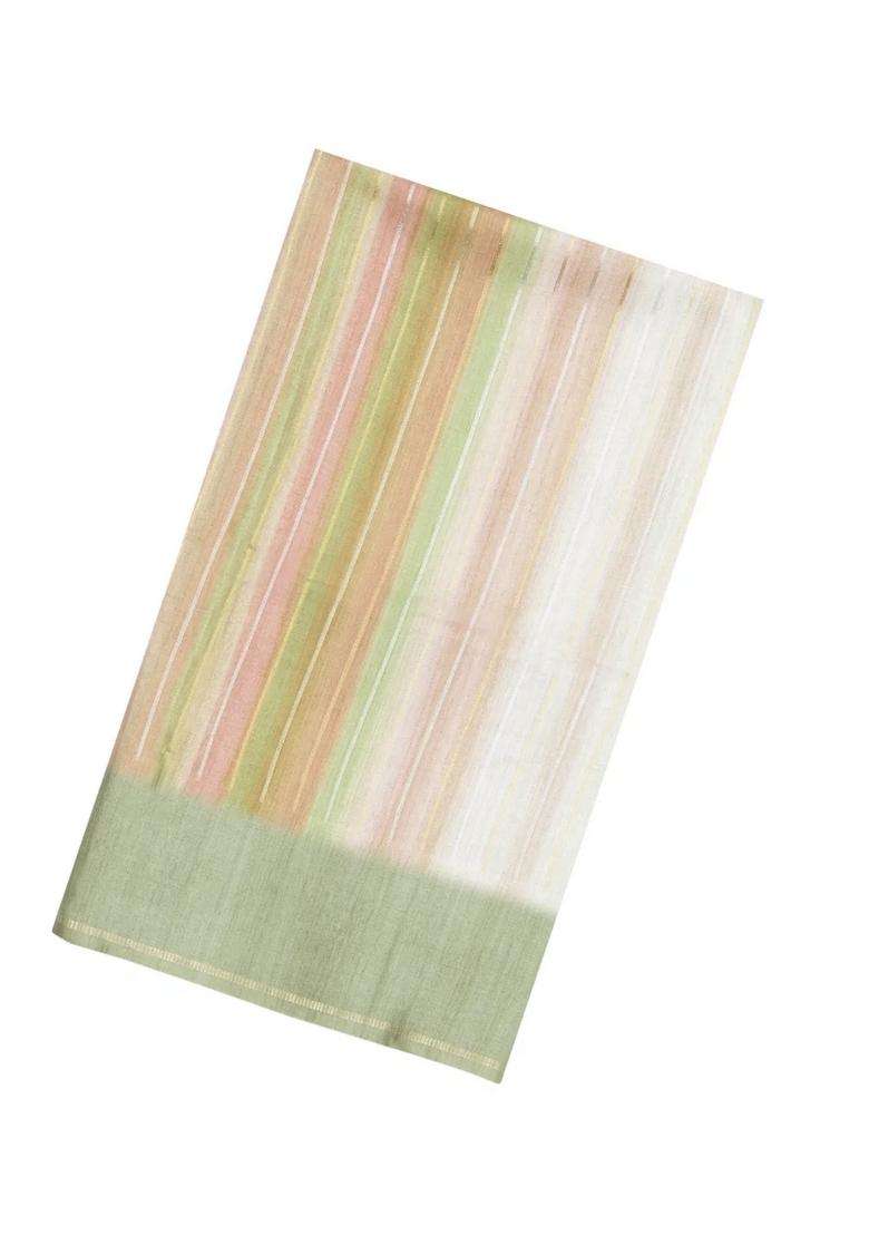 Sage Green Printed Synthetic Dupion Art Silk Saree With Abstract Stripes For Women - Indya