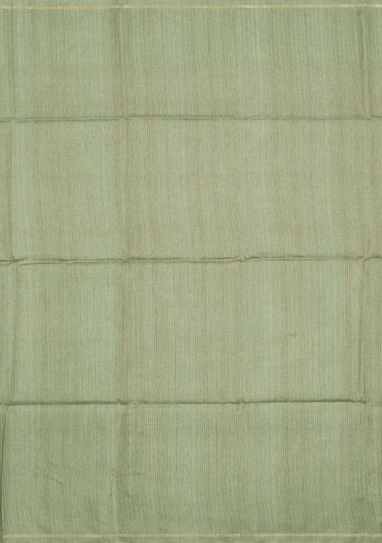 Sage Green Printed Synthetic Dupion Art Silk Saree With Abstract Stripes For Women - Indya