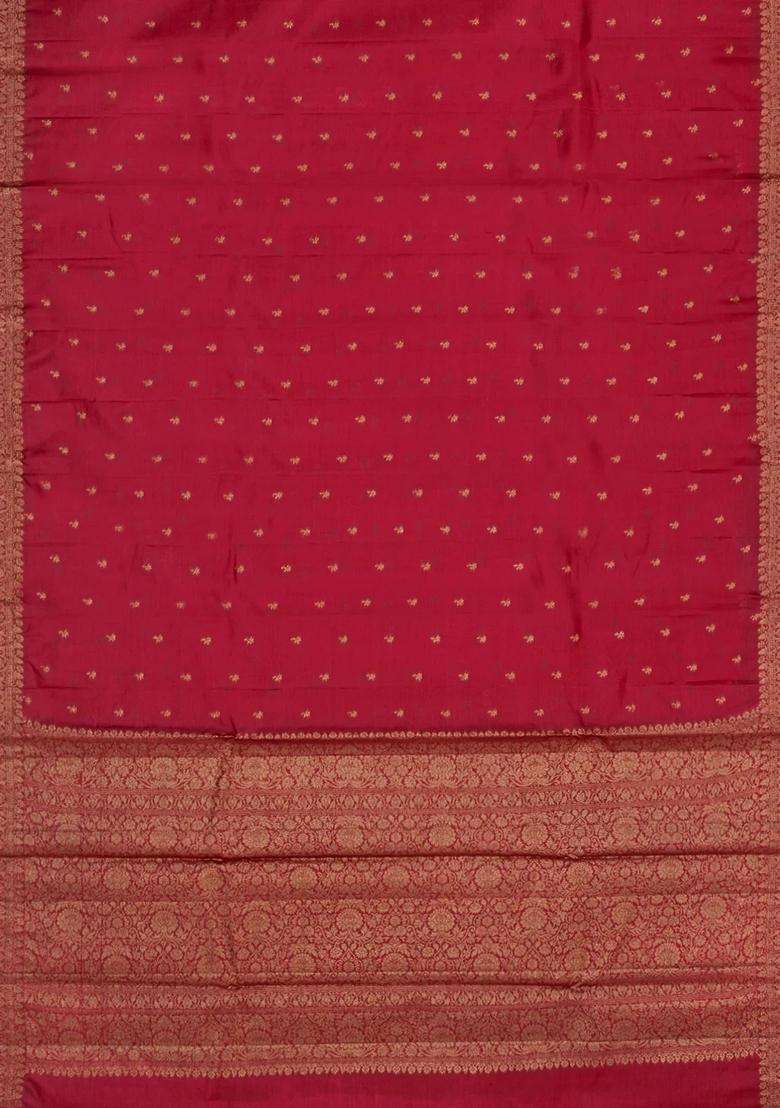 Crimson Woven Tussar Silk Saree With Floral Buttas With Buttas And Brocade Design For Women - Indya