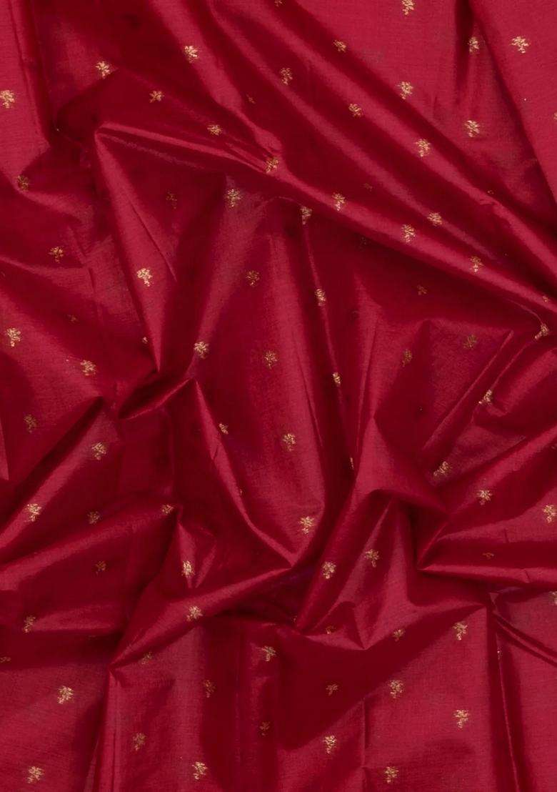 Crimson Woven Tussar Silk Saree With Floral Buttas With Buttas And Brocade Design For Women - Indya