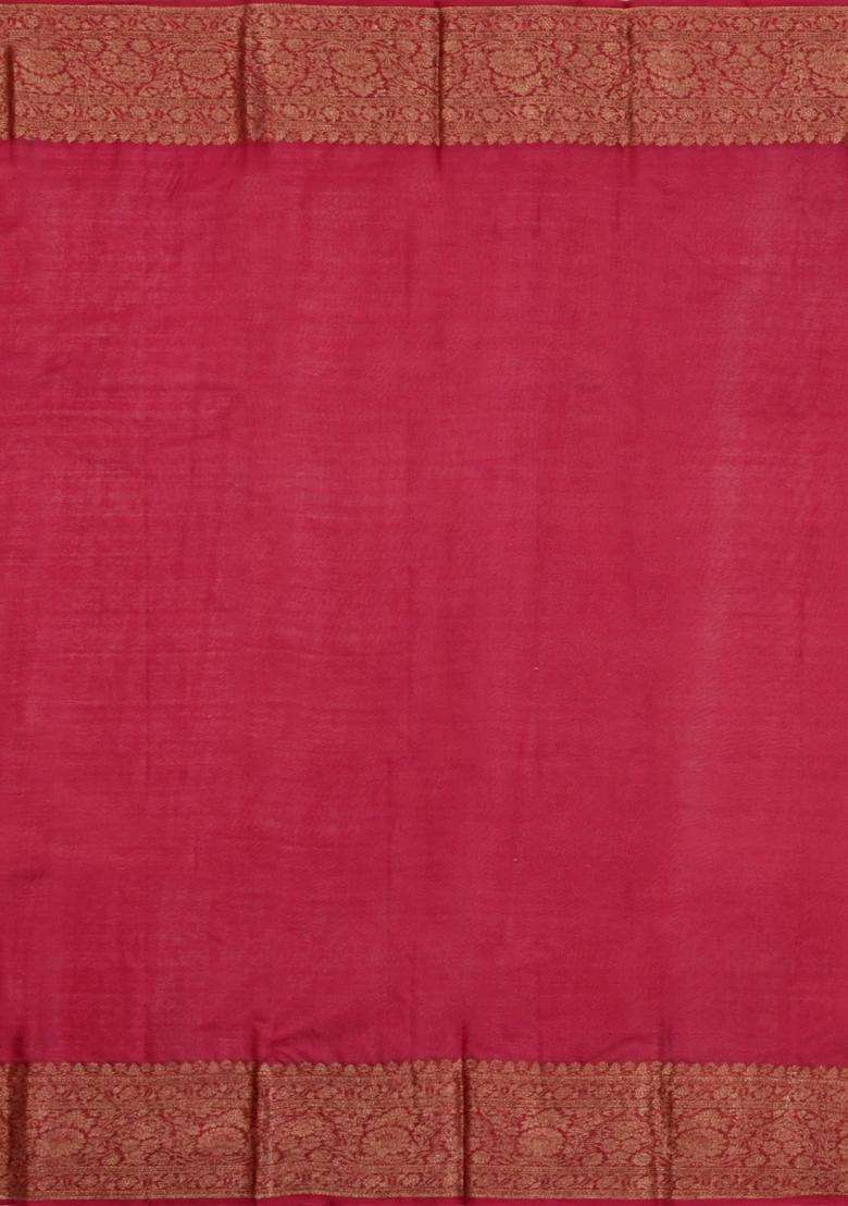Crimson Woven Tussar Silk Saree With Floral Buttas With Buttas And Brocade Design For Women - Indya