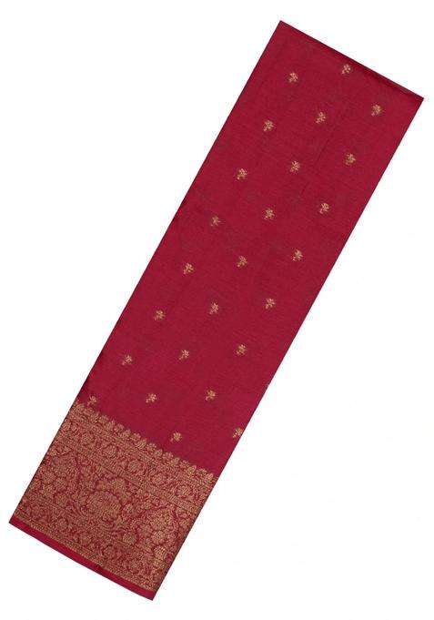Crimson Woven Tussar Silk Saree With Floral Buttas With Buttas And Brocade Design For Women