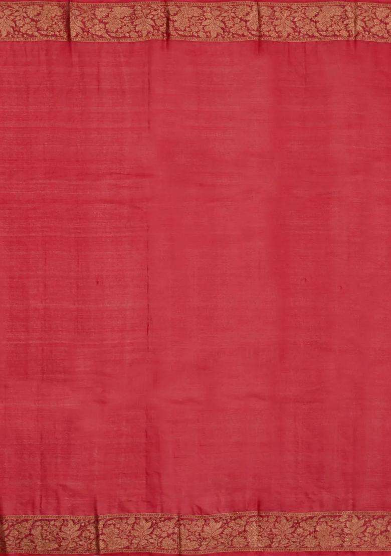 Red Woven Tussar Silk Saree With Floral Buttas With Buttas And Brocade Design For Women - Indya