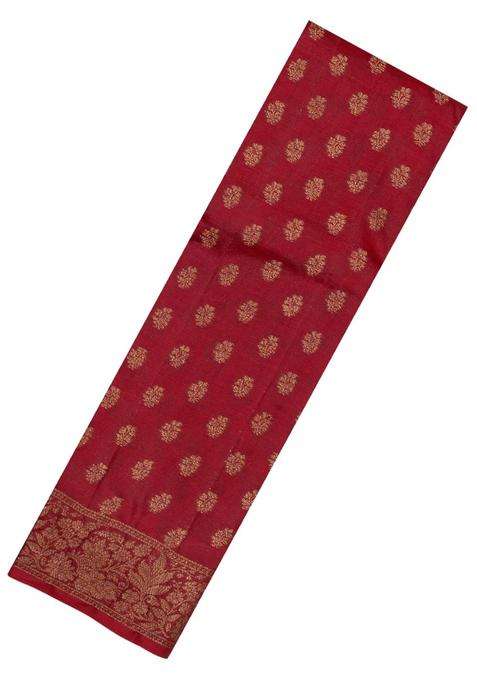 Red Woven Tussar Silk Saree With Floral Buttas With Buttas And Brocade Design For Women