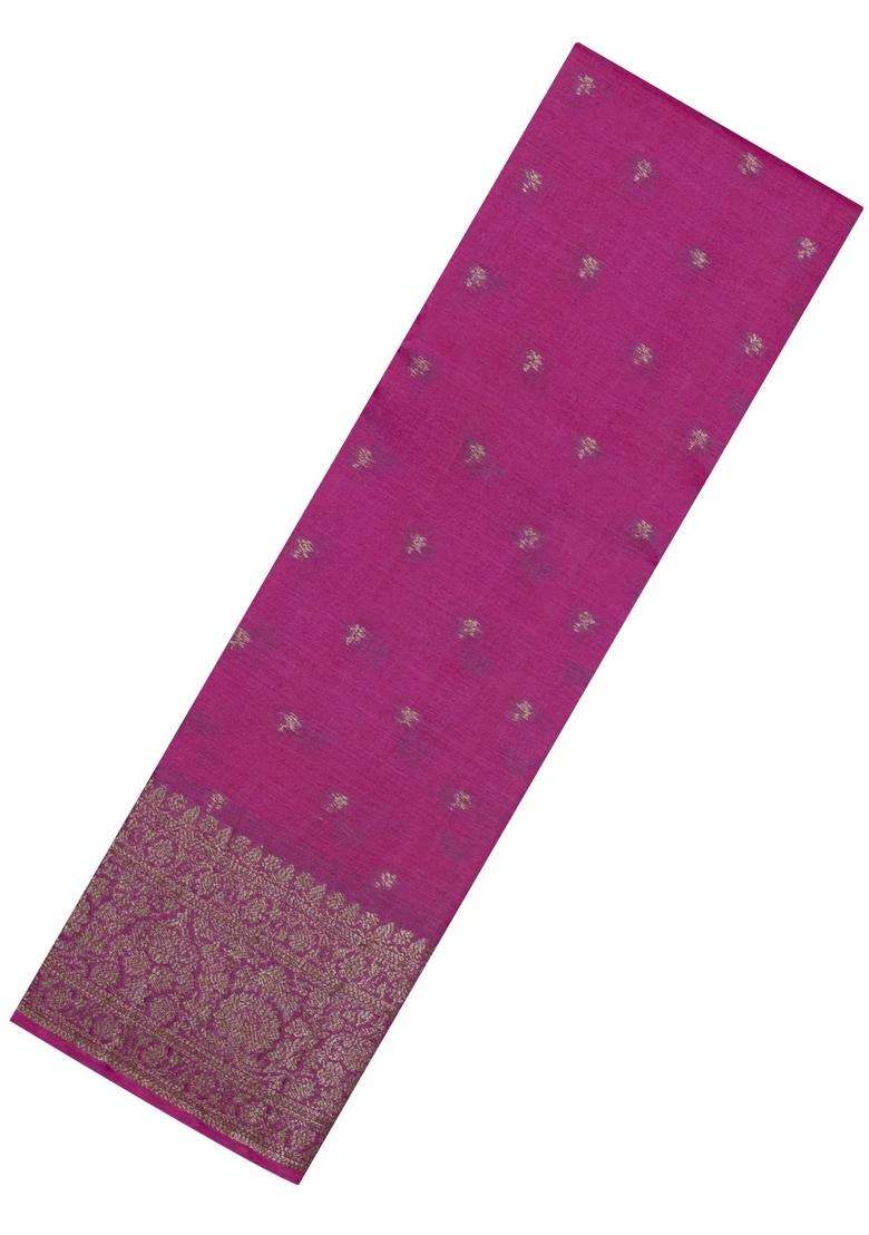 Pink Woven Tussar Silk Saree With Floral Buttas With Buttas And Brocade Design For Women - Indya