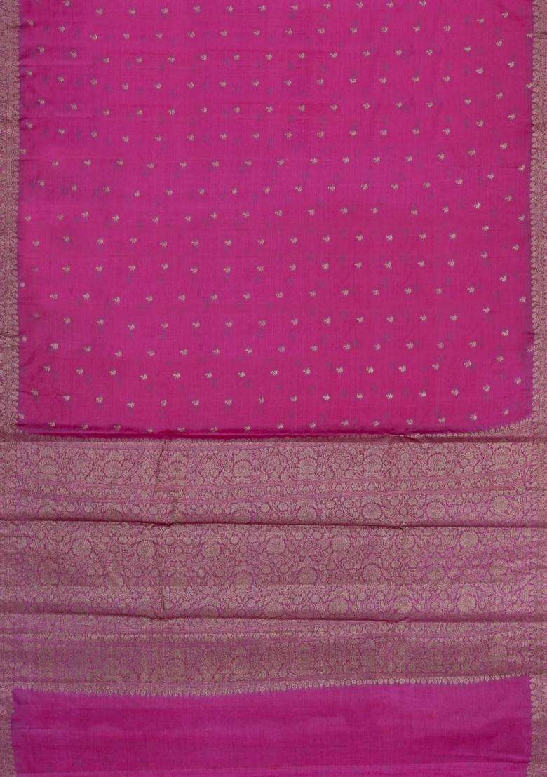 Pink Woven Tussar Silk Saree With Floral Buttas With Buttas And Brocade Design For Women - Indya