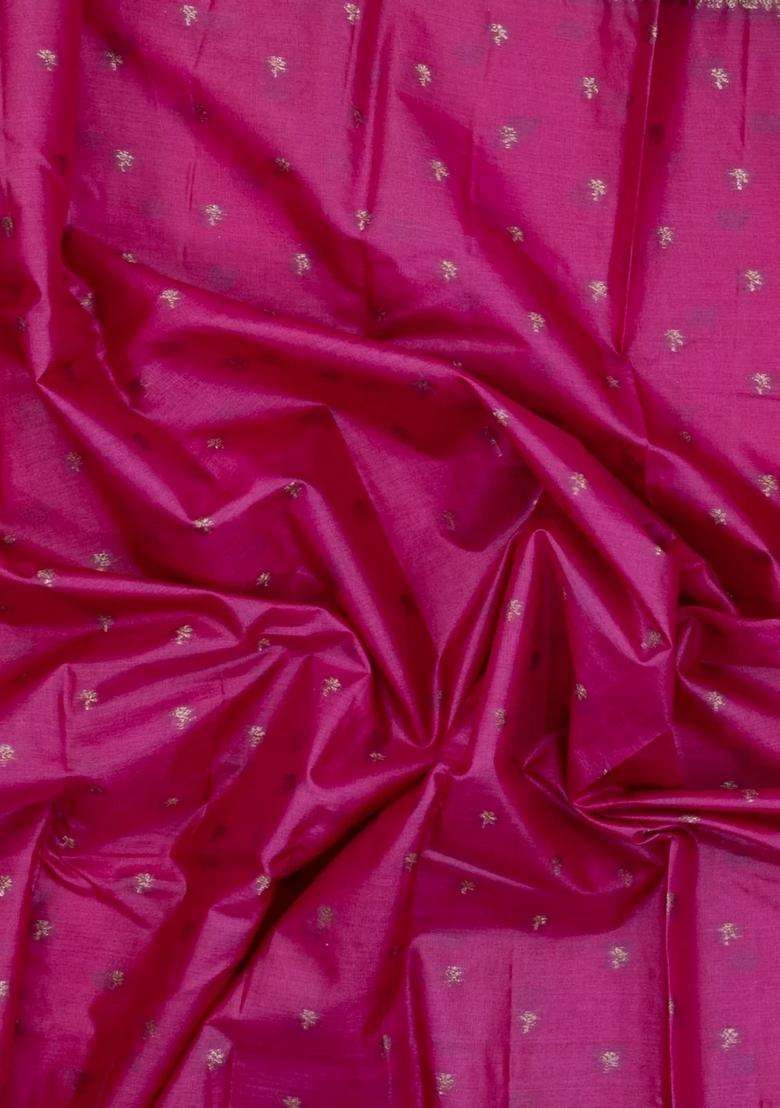 Pink Woven Tussar Silk Saree With Floral Buttas With Buttas And Brocade Design For Women - Indya