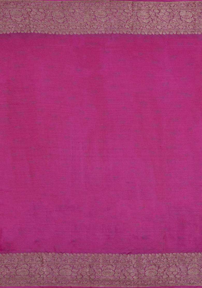 Pink Woven Tussar Silk Saree With Floral Buttas With Buttas And Brocade Design For Women - Indya