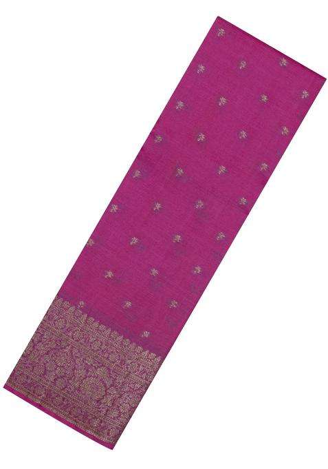 Pink Woven Tussar Silk Saree With Floral Buttas With Buttas And Brocade Design For Women