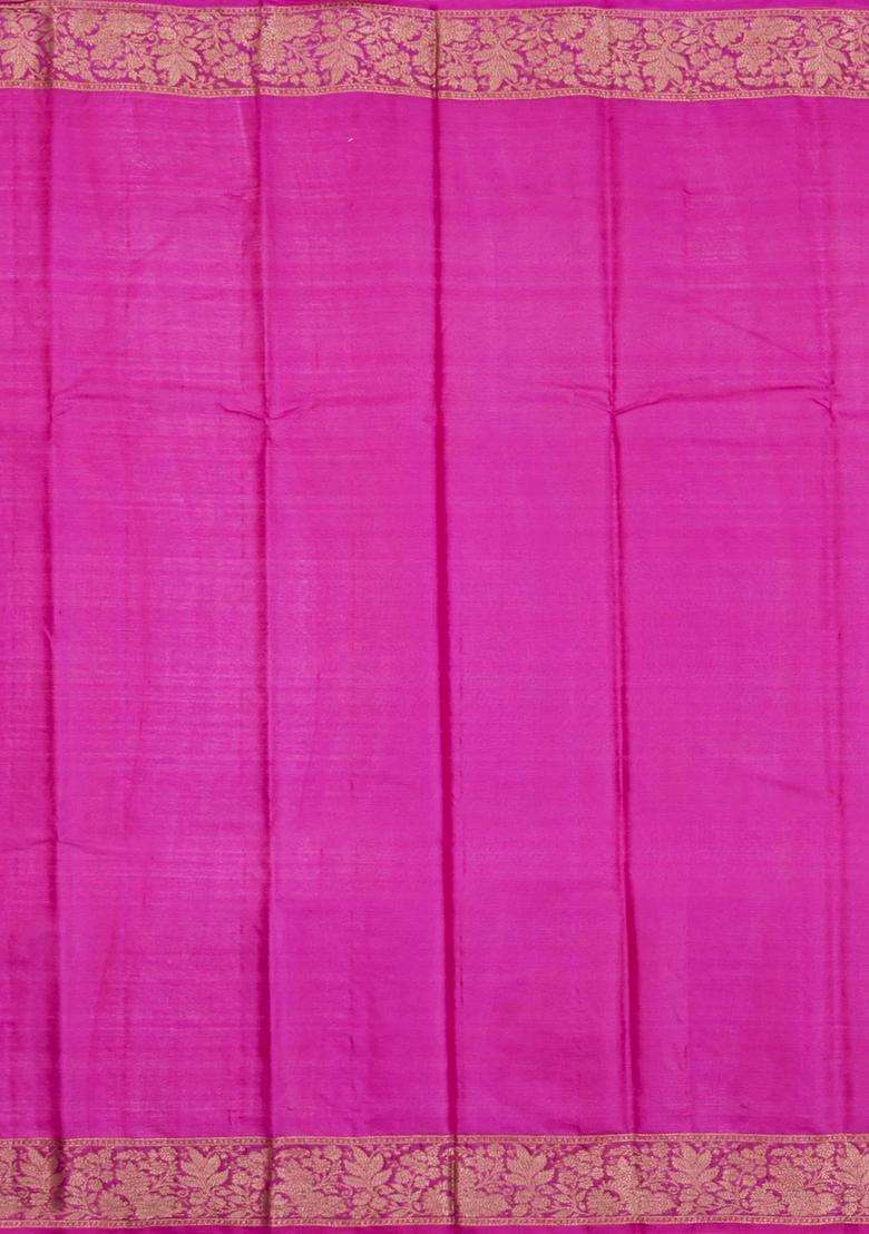Pink Woven Tussar Silk Saree With Floral Buttas With Buttas And Brocade Design For Women - Indya