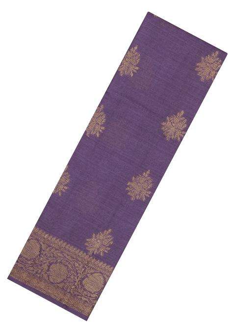 Lilac Woven Tussar Silk Saree With Floral Buttas With Buttas And Brocade Design For Women