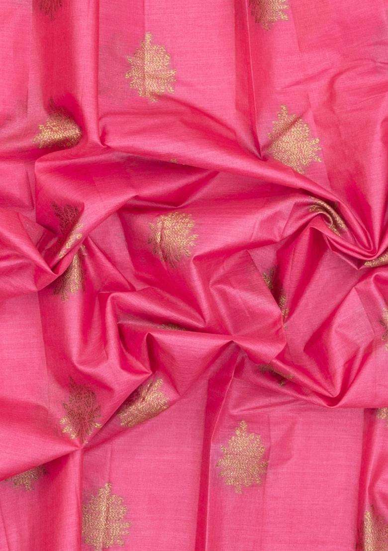 Peach Woven Tussar Silk Saree With Floral Buttas With Buttas And Brocade Design For Women - Indya