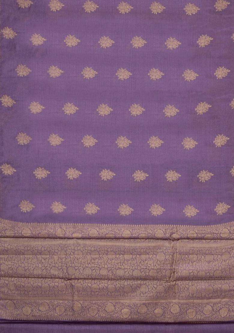 Lilac Woven Tussar Silk Saree With Floral Buttas With Buttas And Brocade Design For Women - Indya