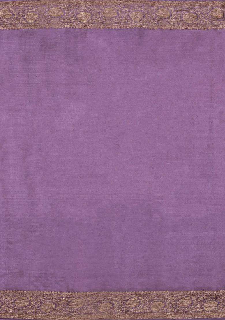 Lilac Woven Tussar Silk Saree With Floral Buttas With Buttas And Brocade Design For Women - Indya
