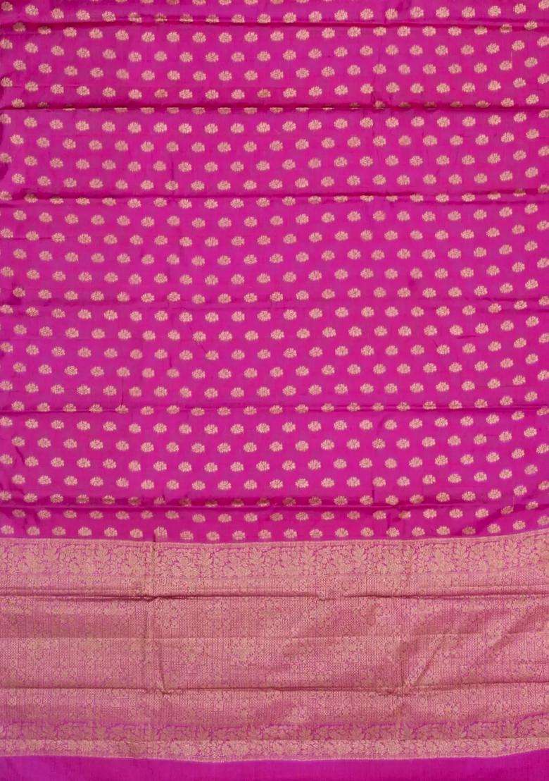 Pink Woven Tussar Silk Saree With Floral Buttas With Buttas And Brocade Design For Women - Indya