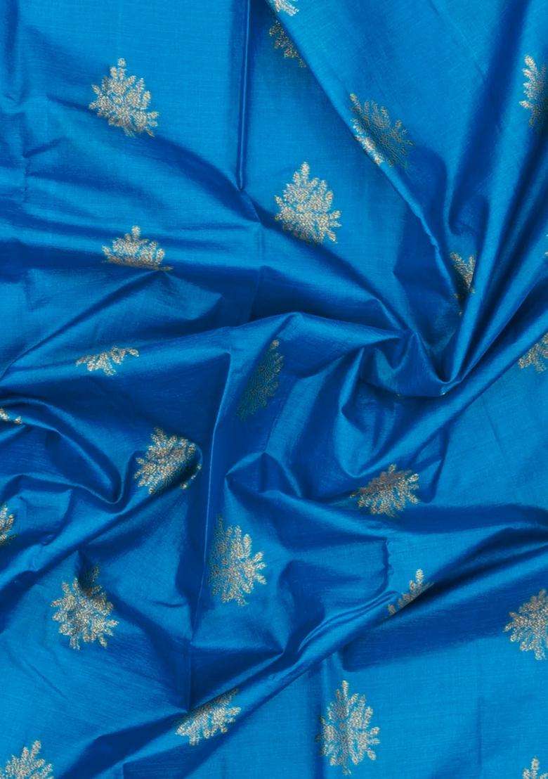 Sky Blue Woven Tussar Silk Saree With Floral Buttas With Buttas And Brocade Design For Women - Indya