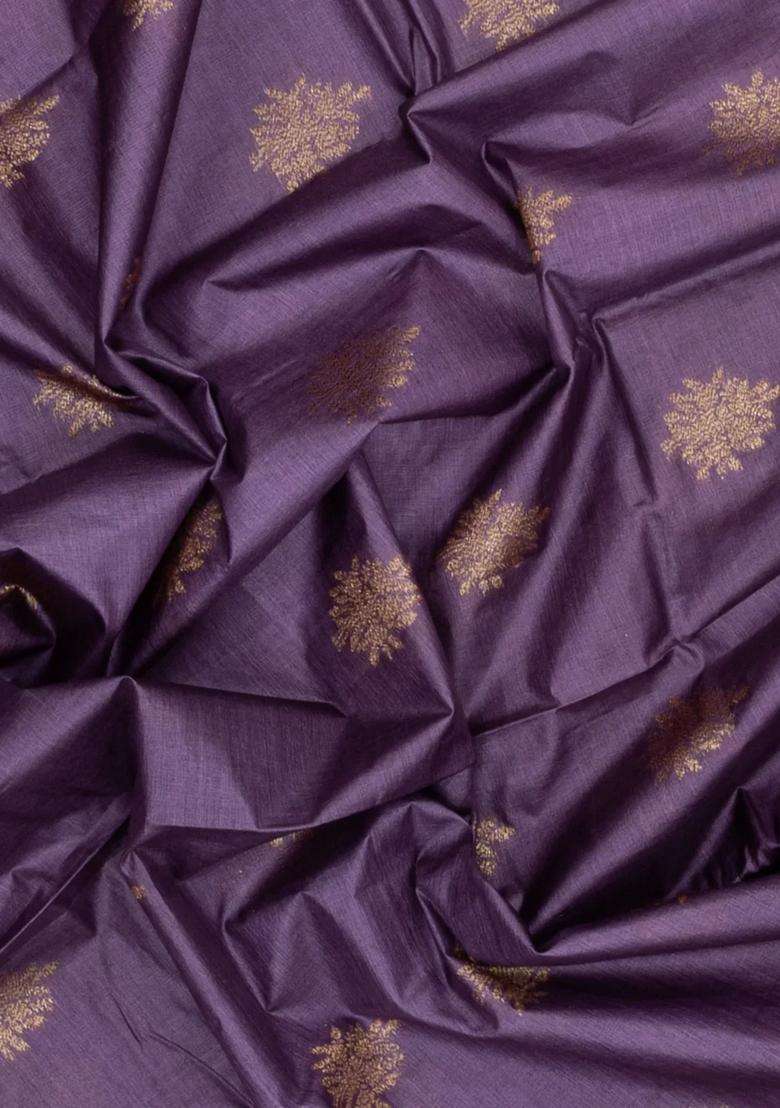 Lilac Woven Tussar Silk Saree With Floral Buttas With Buttas And Brocade Design For Women - Indya