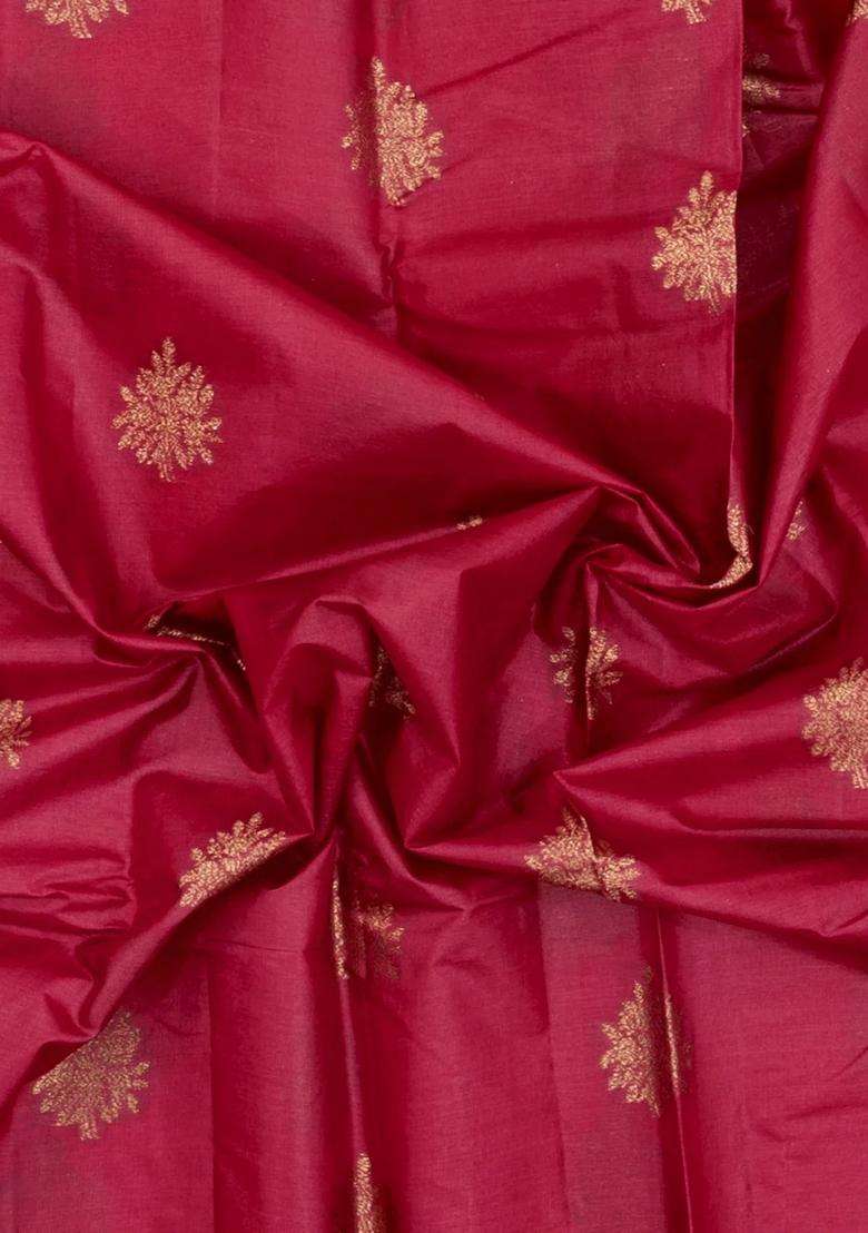 Crimson Woven Tussar Silk Saree With Floral Buttas With Buttas And Brocade Design For Women - Indya