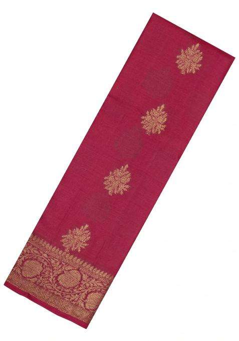 Crimson Woven Tussar Silk Saree With Floral Buttas With Buttas And Brocade Design For Women