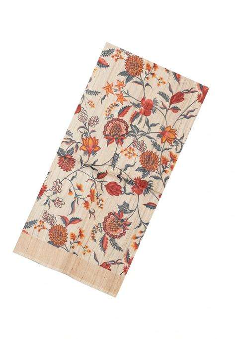 Cream Printed Tussar Silk Saree With Kalamkari Motifs For Women
