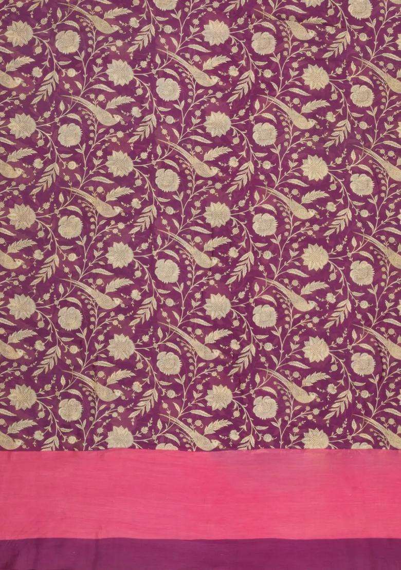 Lilac Woven Chanderi Cotton Saree With Printed Motifs For Women - Indya
