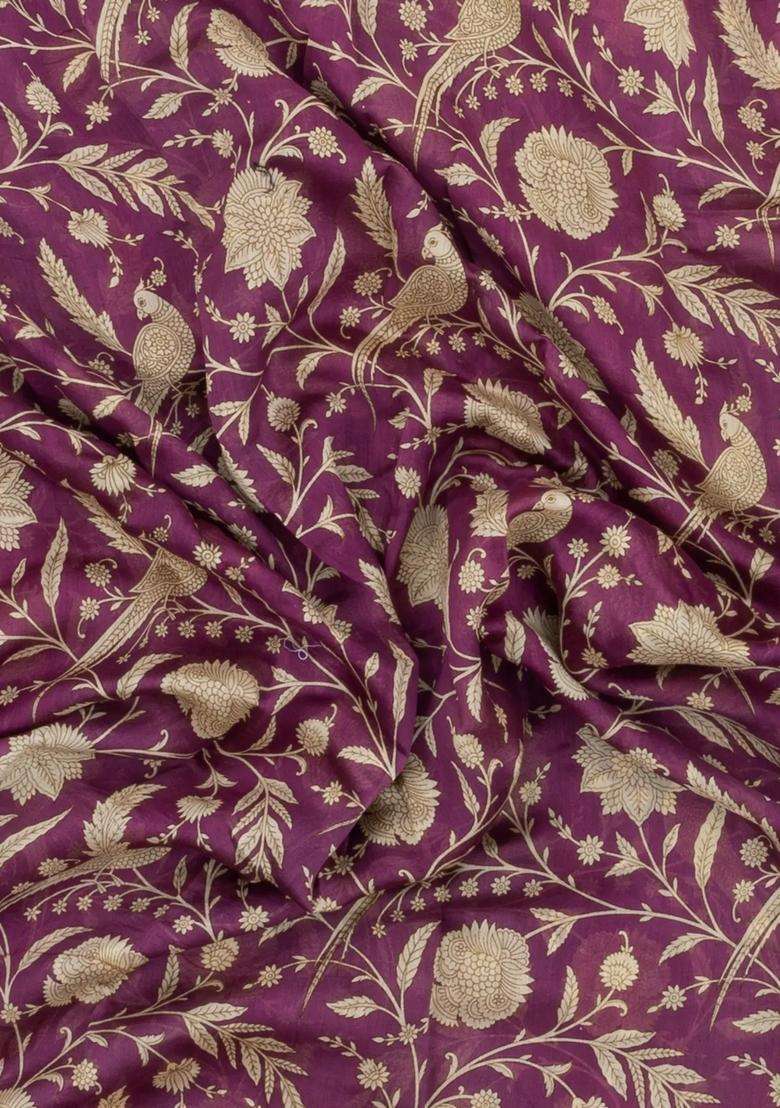Lilac Woven Chanderi Cotton Saree With Printed Motifs For Women - Indya