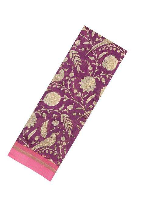 Lilac Woven Chanderi Cotton Saree With Printed Motifs For Women