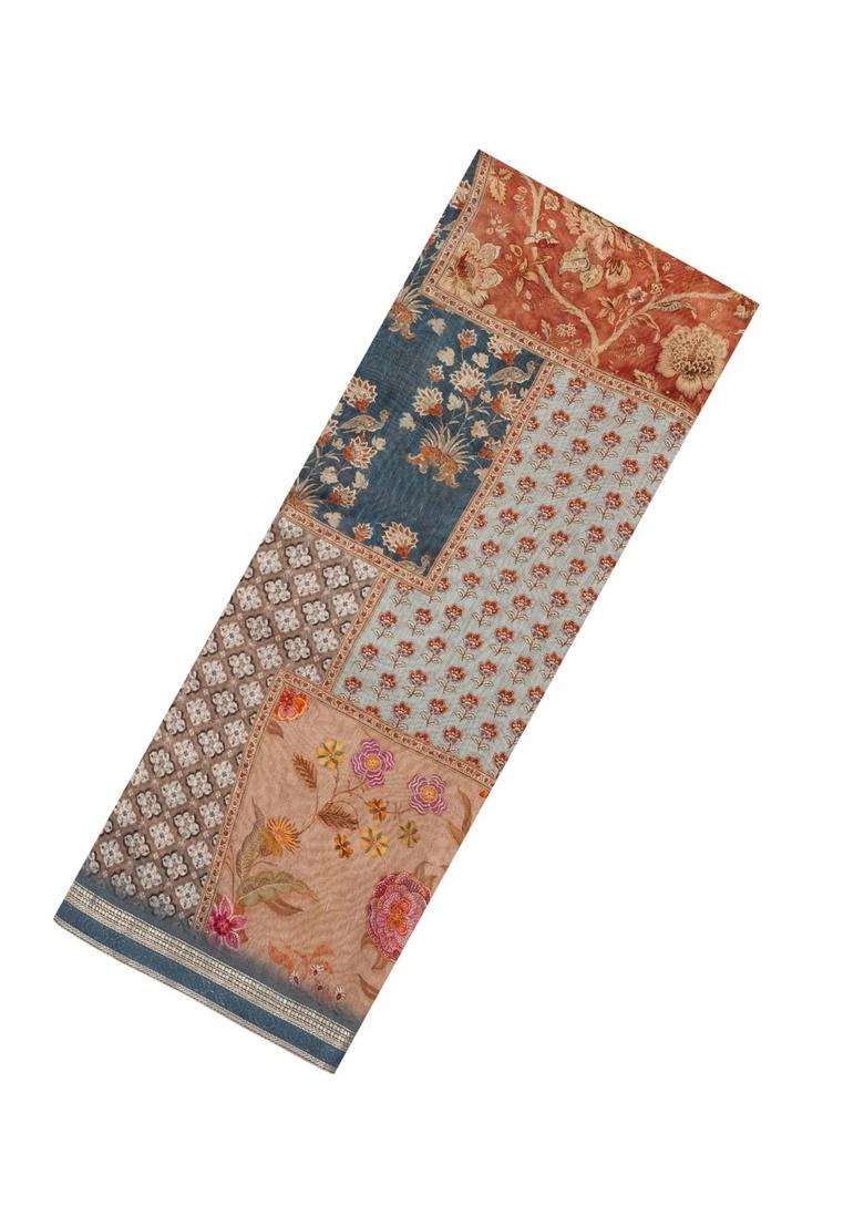 Grey Woven Chanderi Cotton Saree With Printed Motifs For Women - Indya