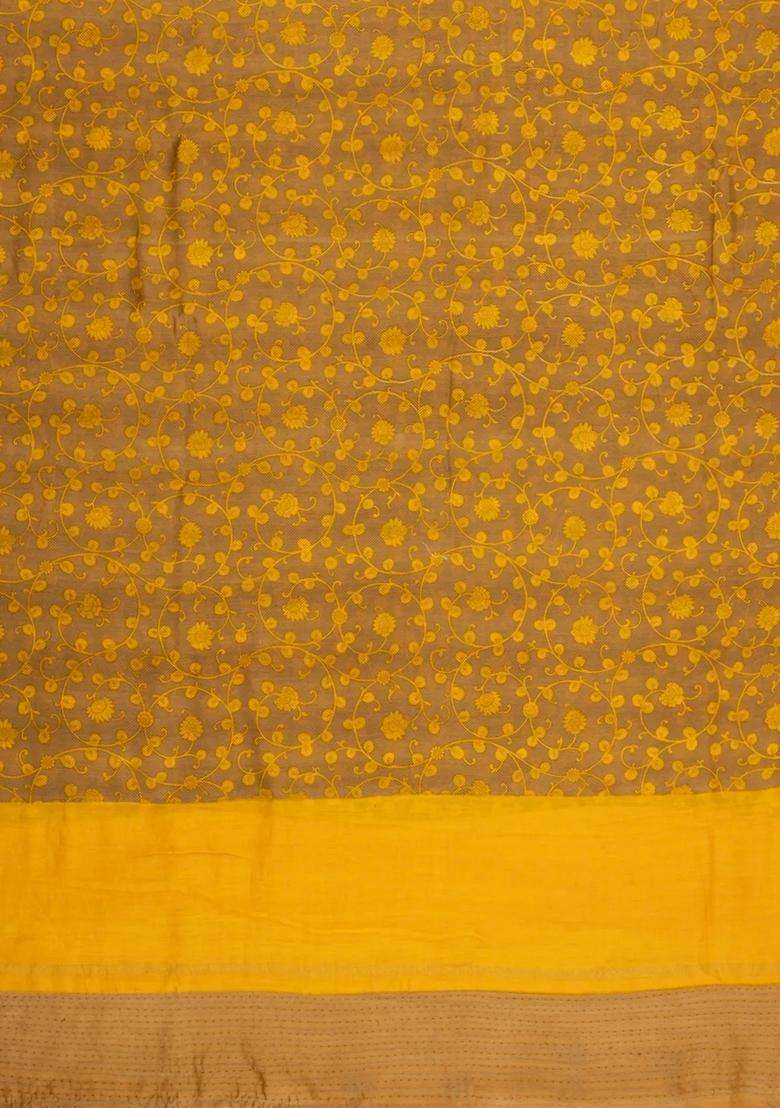 Mustard Woven Chanderi Cotton Saree With Printed Motifs For Women - Indya