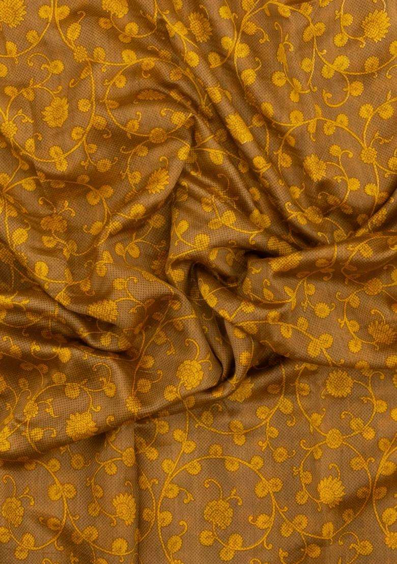 Mustard Woven Chanderi Cotton Saree With Printed Motifs For Women - Indya