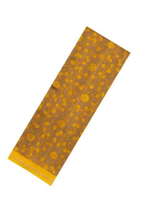 Mustard Woven Chanderi Cotton Saree With Printed Motifs For Women