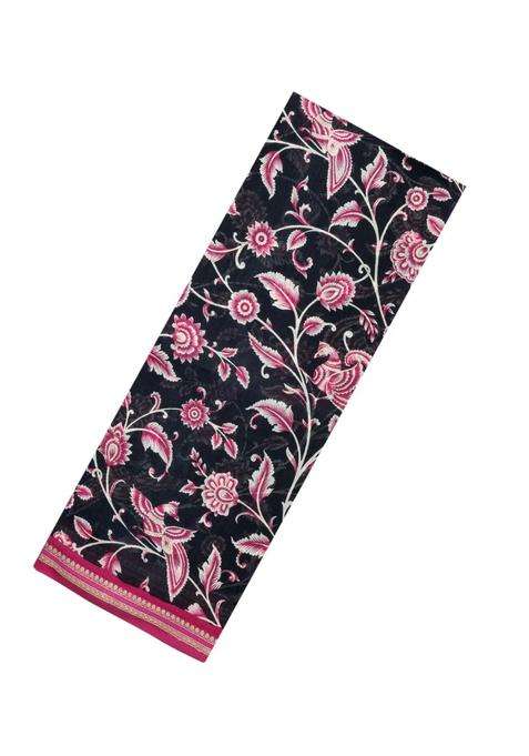 Black Woven Chanderi Cotton Saree With Printed Motifs For Women