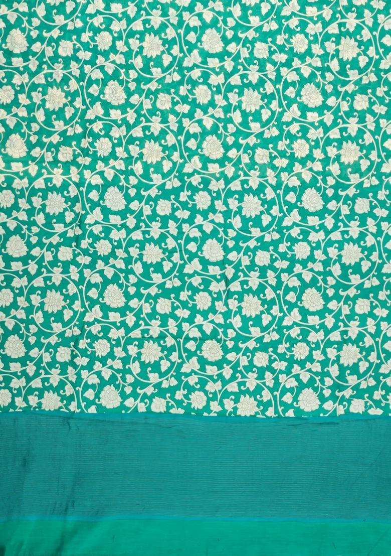Aquamarine Woven Chanderi Cotton Saree With Printed Motifs For Women - Indya