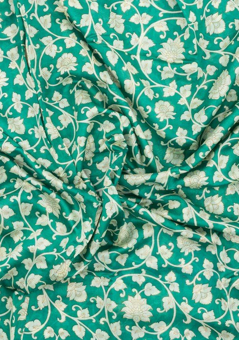 Aquamarine Woven Chanderi Cotton Saree With Printed Motifs For Women - Indya