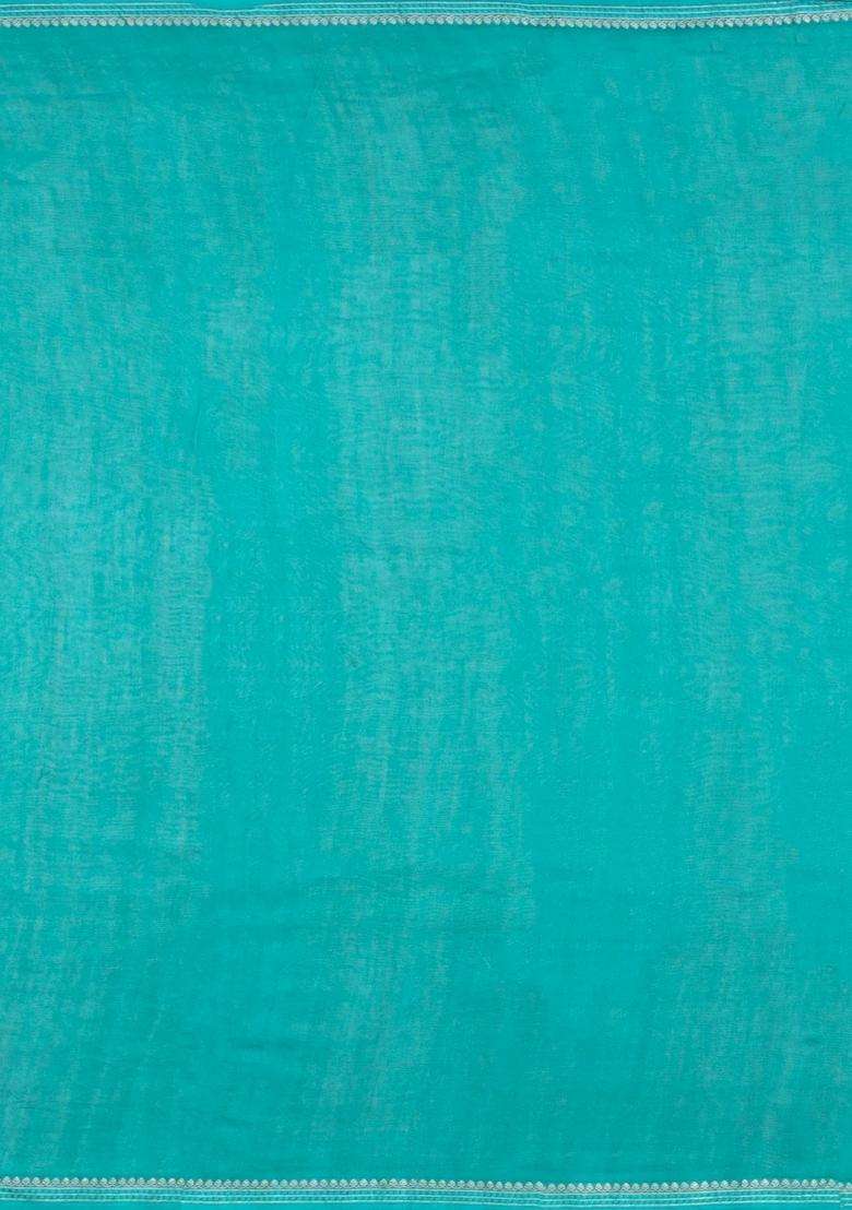Aquamarine Woven Chanderi Cotton Saree With Printed Motifs For Women - Indya