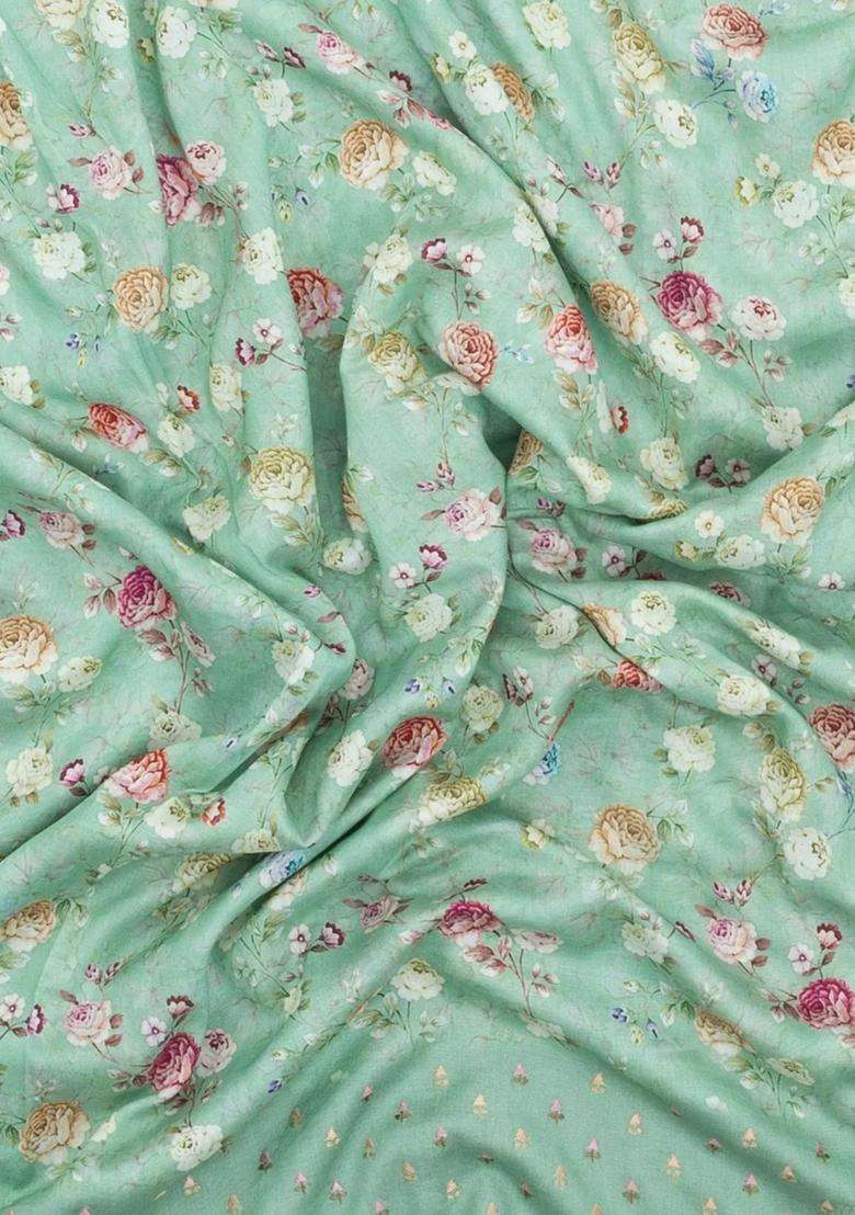 Turquoise Woven Chanderi Cotton Saree With Printed Motifs For Women - Indya