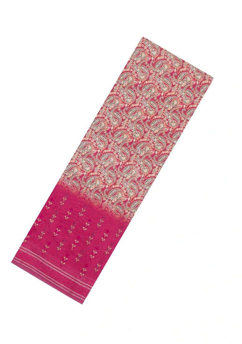 Pink Woven Chanderi Cotton Saree With Printed Motifs For Women - Indya
