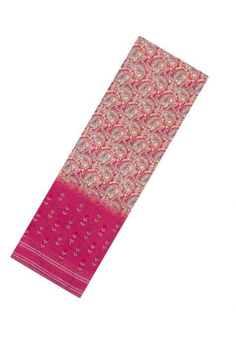 Pink Woven Chanderi Cotton Saree With Printed Motifs For Women