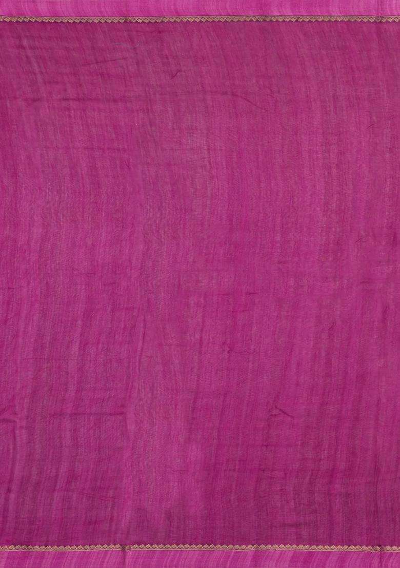 Pink Printed Chanderi Cotton Saree With Peacock Motifs For Women - Indya