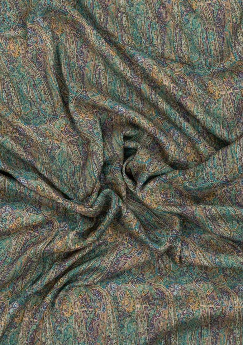 Teal Printed Chanderi Cotton Saree With Floral Motifs For Women - Indya
