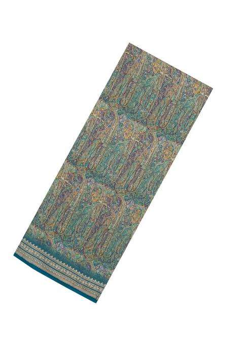 Teal Printed Chanderi Cotton Saree With Floral Motifs For Women