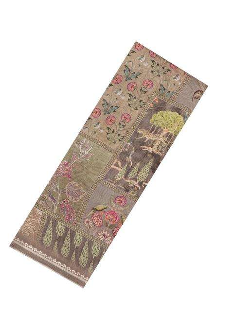 Grey Printed Chanderi Cotton Saree With Floral Motifs For Women