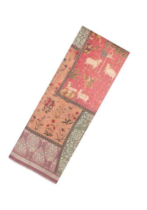 Dusty Pink Printed Chanderi Cotton Saree With Floral Motifs For Women