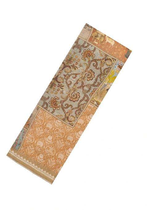 Beige Printed Chanderi Cotton Saree With Floral Motifs For Women