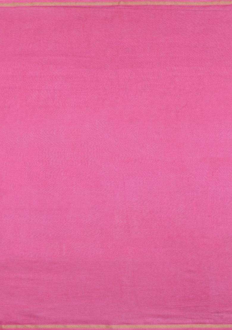 Pink Printed Chanderi Cotton Saree With Floral Motifs For Women - Indya