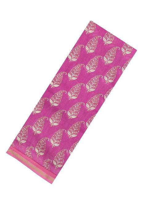 Pink Printed Chanderi Cotton Saree With Floral Motifs For Women