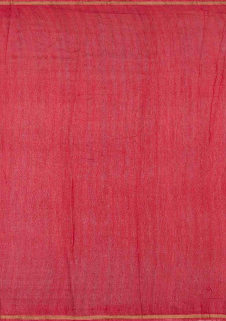 Red Printed Chanderi Cotton Saree With Floral Motifs For Women - Indya