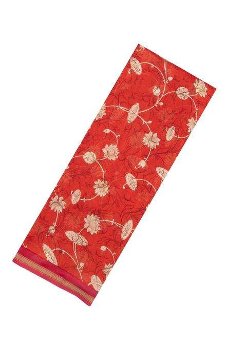 Red Printed Chanderi Cotton Saree With Floral Motifs For Women